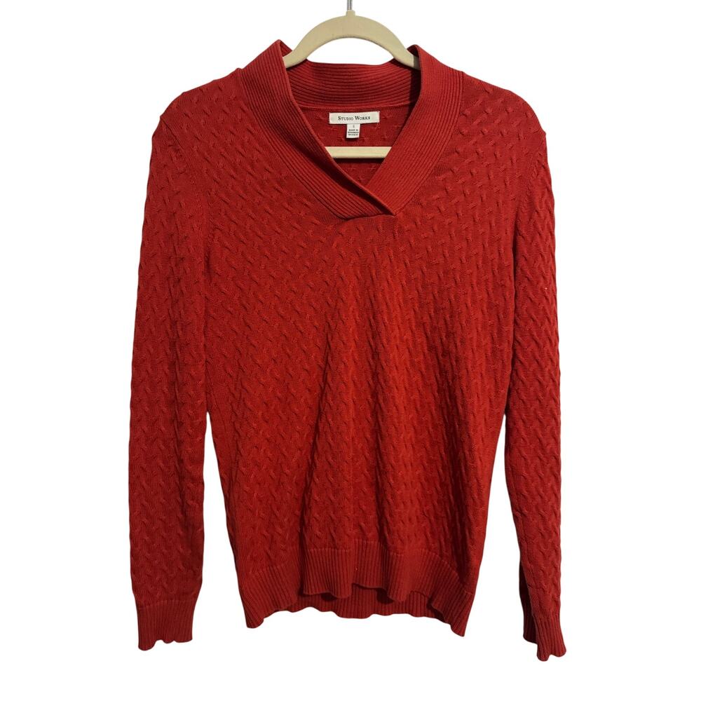 Studio Works Women’s Burnt Orange Textured Knit Crossover Neck Sweater Size S